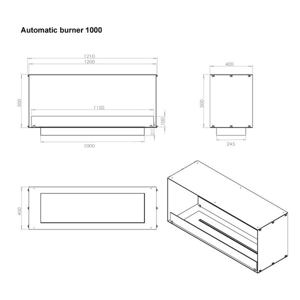 Foco Two 1200 - Biocamino da incasso su due lati