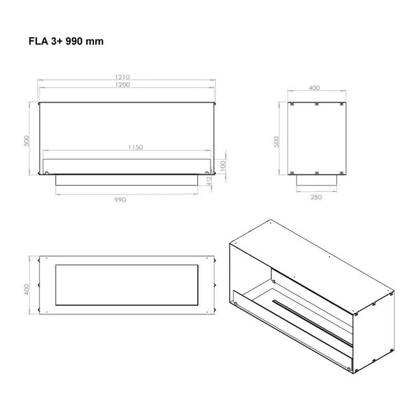 Foco Two 1200 - Biocamino da incasso su due lati