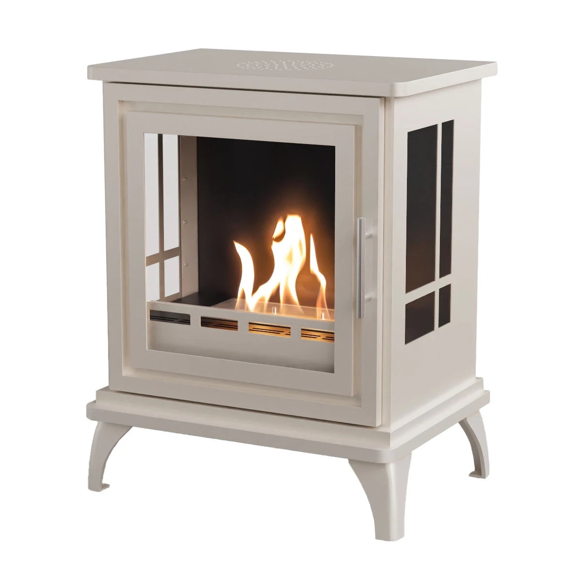 Nashville Oyster White freestanding bioethanol stove, studio product shot
