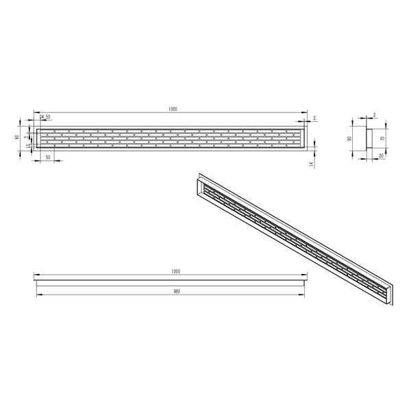 Griglia di ventilazione nera - 100x9 cm - 450 cm²