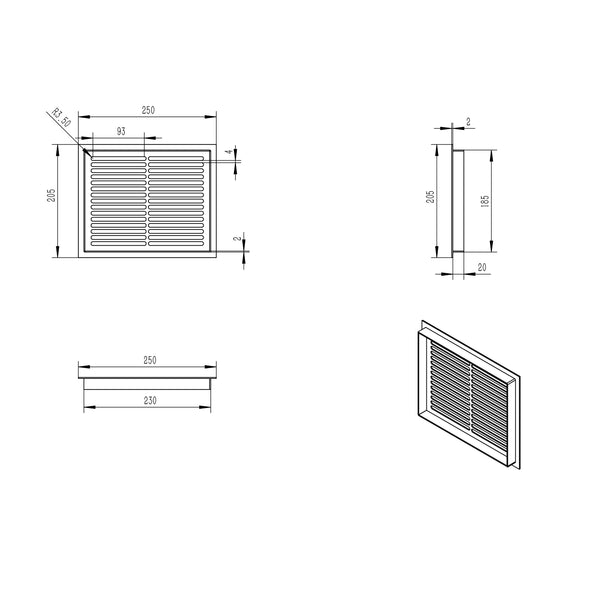 Griglia di ventilazione nera - 25x20,5 cm - 210 cm²