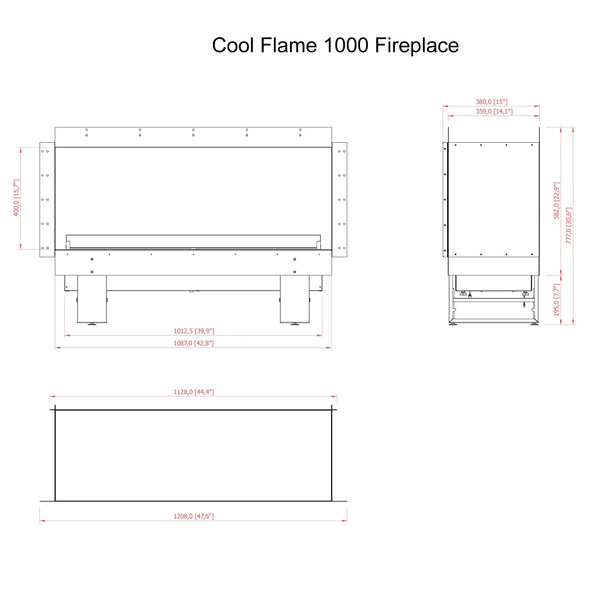 Cool Flame Room Divider 1000 - Camino su tre lati