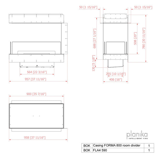 Forma 800 Room Divider - Biocamino da incasso
