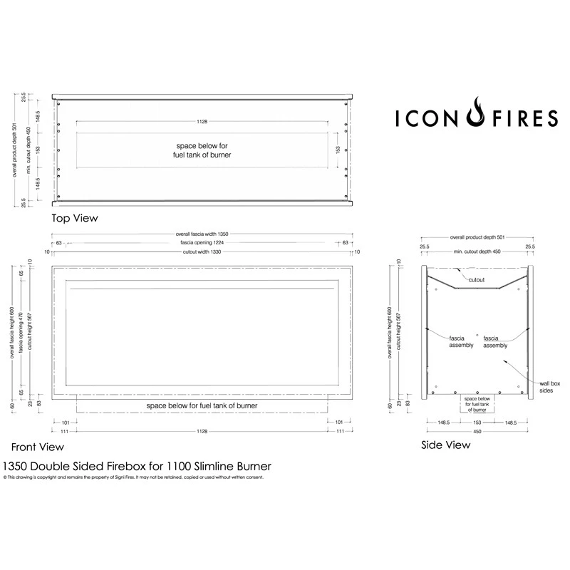 Icon Slimline Firebox SFBDS1350 - Acciaio