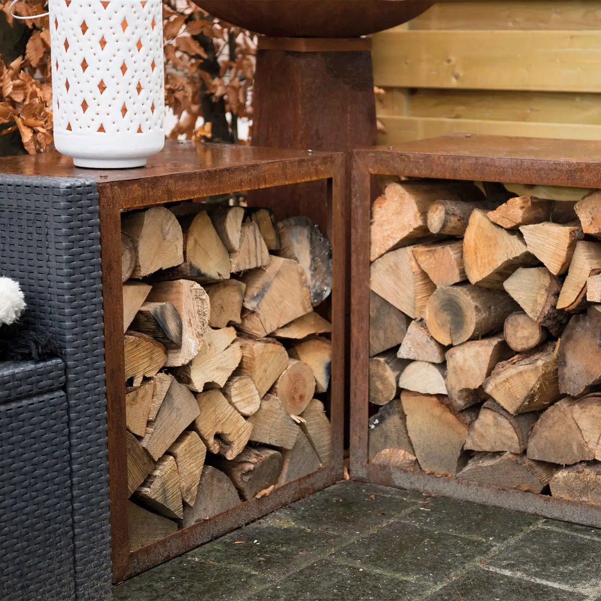 Wood Storage Box in Corten Steel - 50 cm