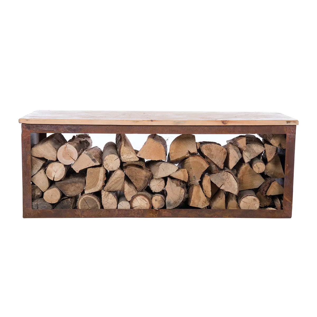 Panca contenitore in legno e acciaio corten