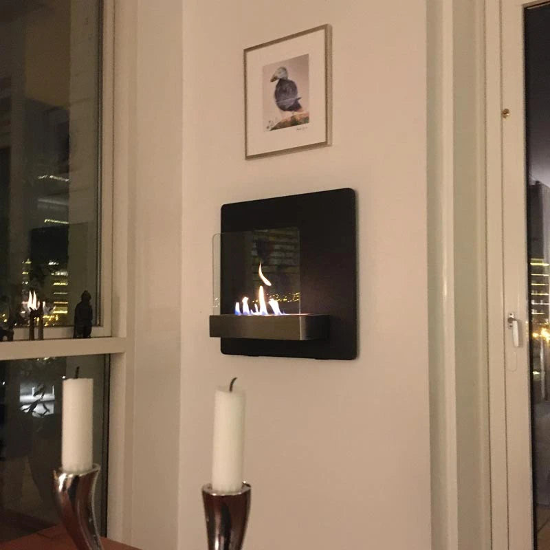 Elegant Black Wall-mounted Fireplace