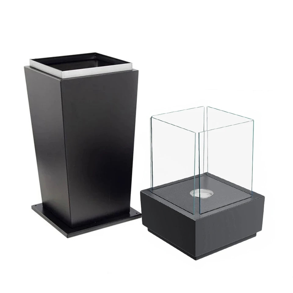 Elegante biocamino da appoggio con vetro - Nero