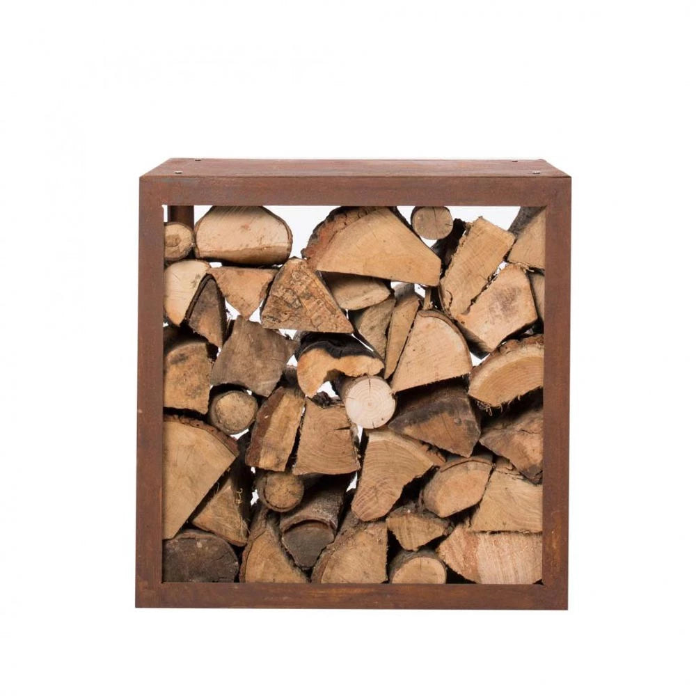 Contenitore per legna in acciaio corten - 50 cm