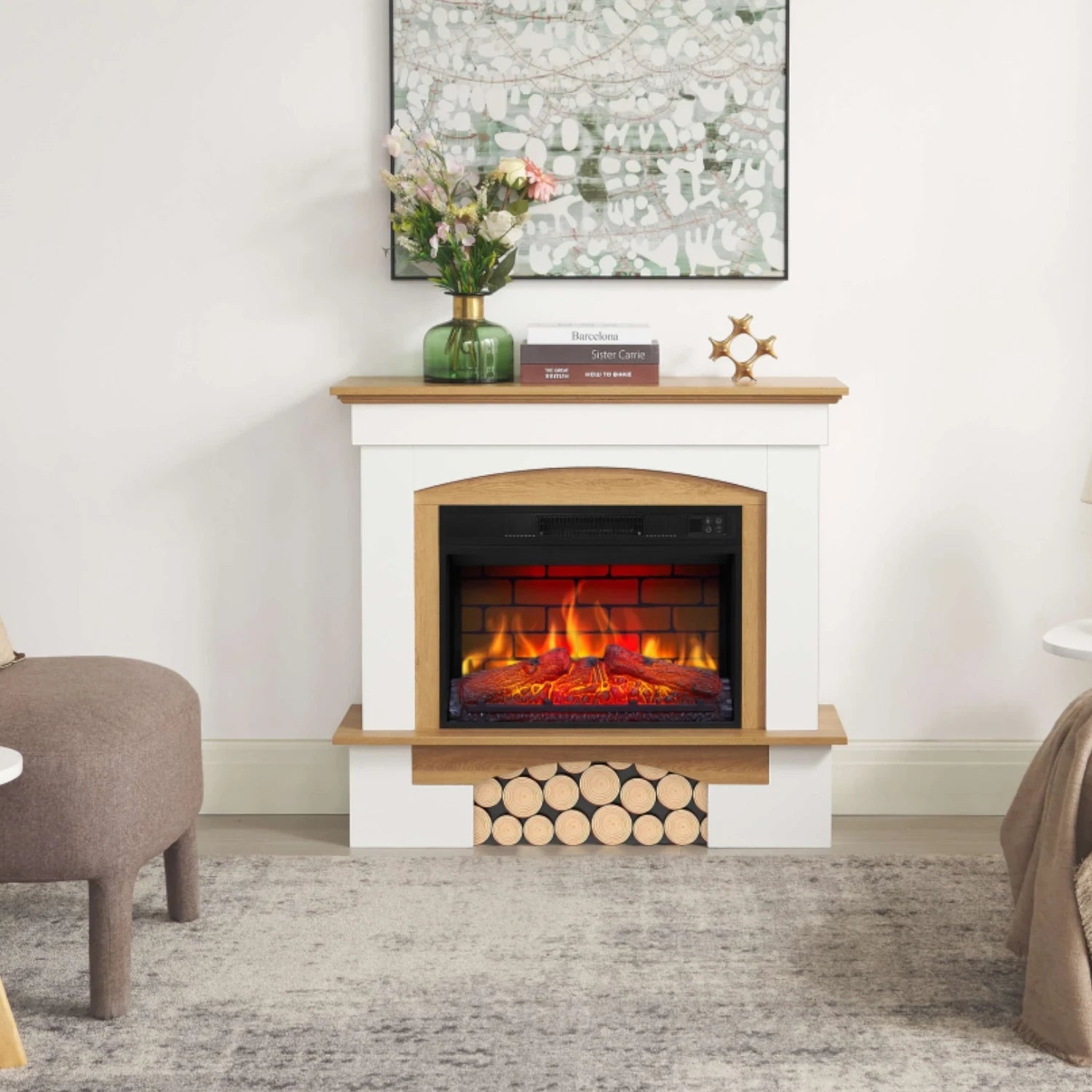 Caminetto elettrico Woodley – Cornice bianca/rovere naturale
