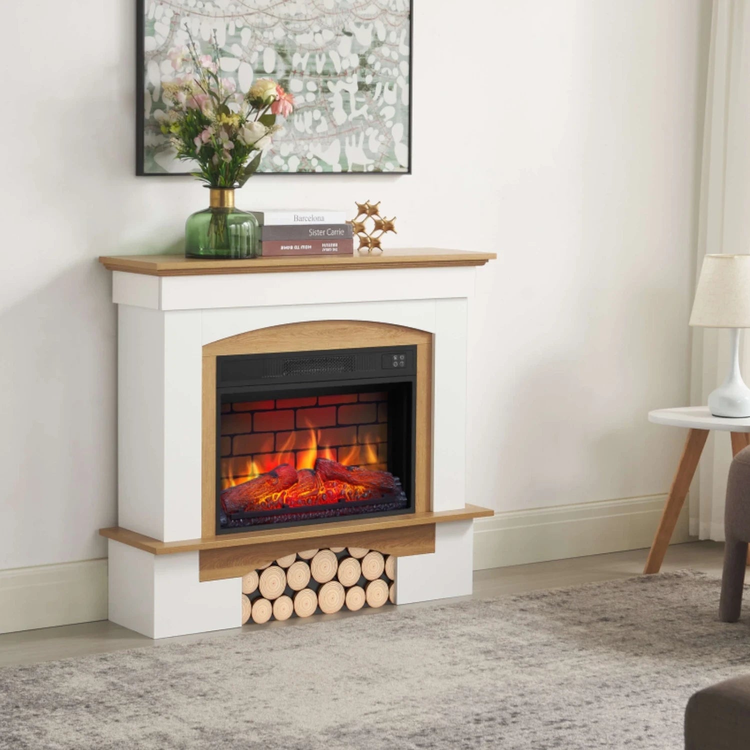 Caminetto elettrico Woodley – Cornice bianca/rovere naturale