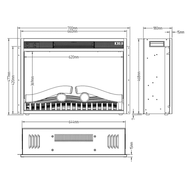 Camino elettrico a incasso LED - 70 cm
