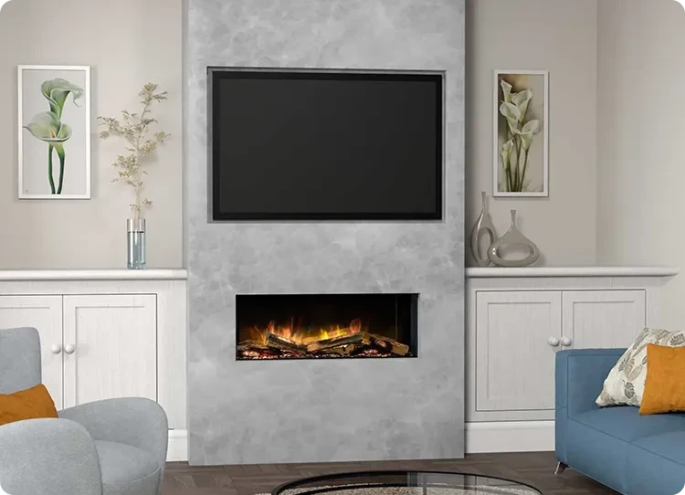 Parete attrezzata con TV e camino elettrico di Flamerite