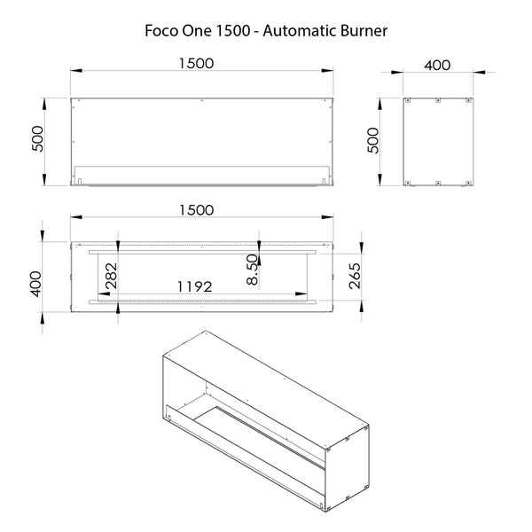 Foco One 1500 - Biocamino da incasso frontale