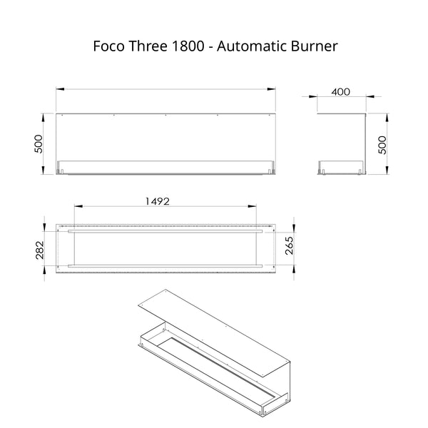 Foco Three 1800 - Biocamino da incasso a 3 lati