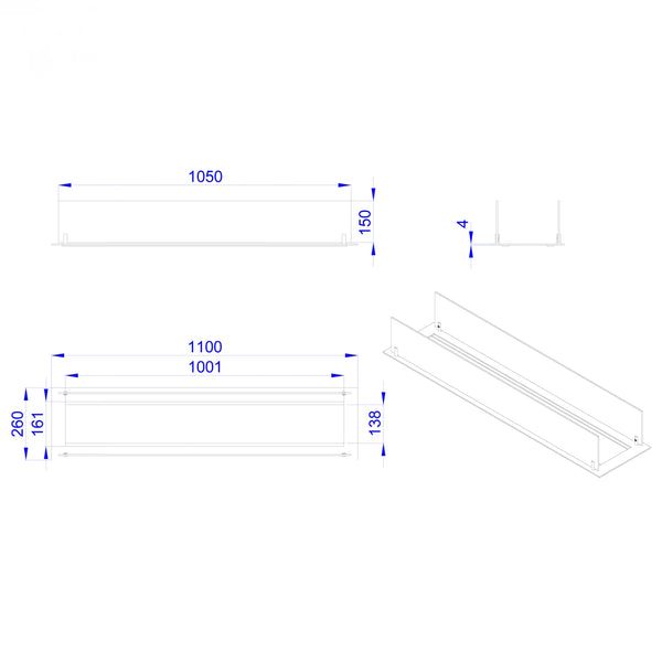 Profilo da incasso per bruciatore- 100 cm