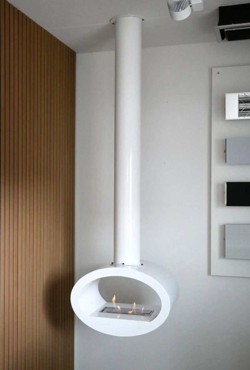 Toronto Bianco - biocamino da soffitto con vista su 2 lati