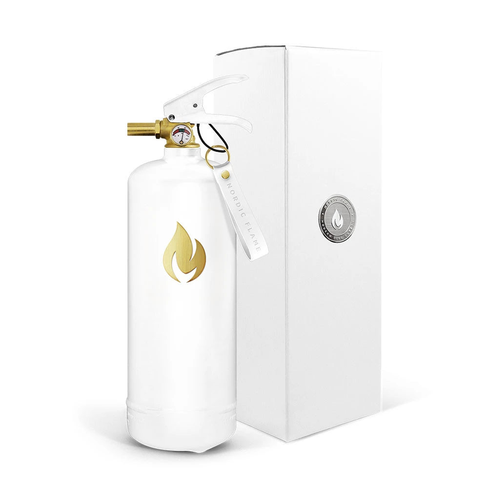 Estintore bianco da 2 kg con logo dorato