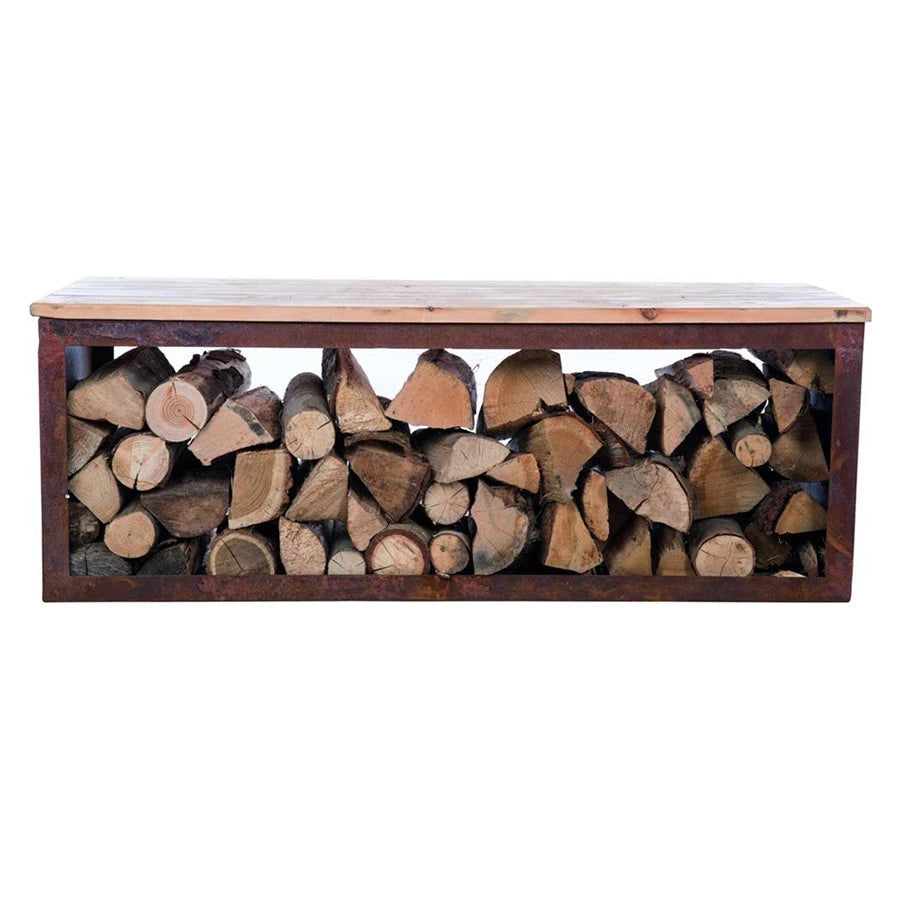 Panca contenitore in legno e acciaio corten