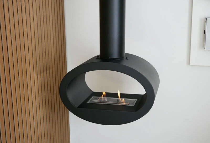 Toronto Nero - biocamino da soffitto con vista su 2 lati