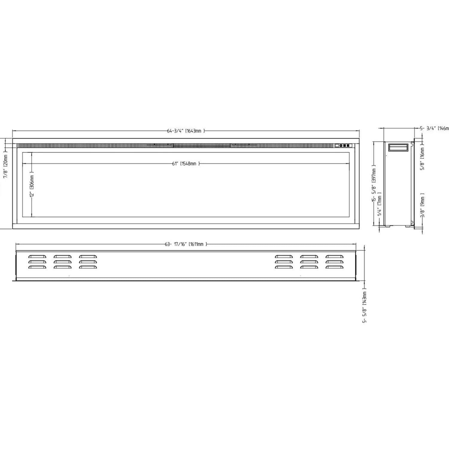 Caminetto elettrico a parete Royal 65\" - 165 cm