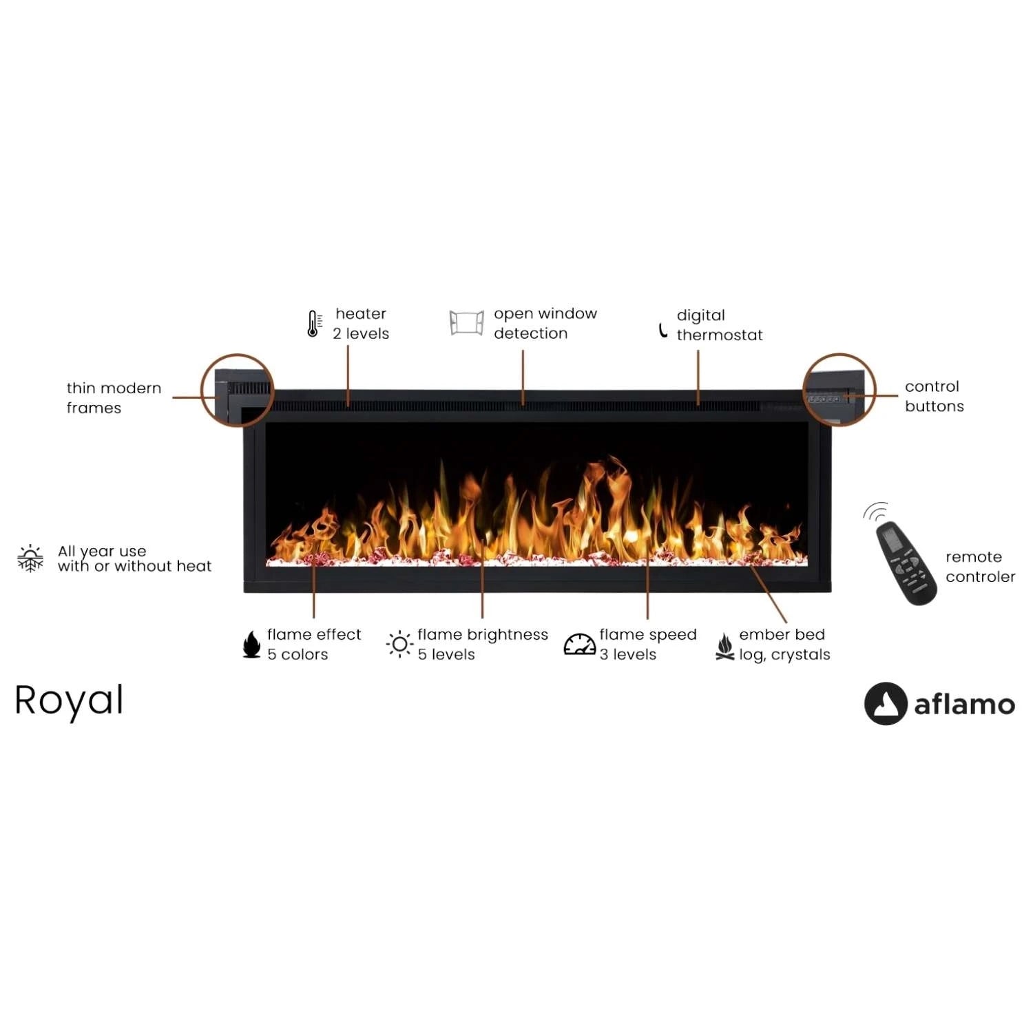 Caminetto elettrico a parete Royal 65\" - 165 cm
