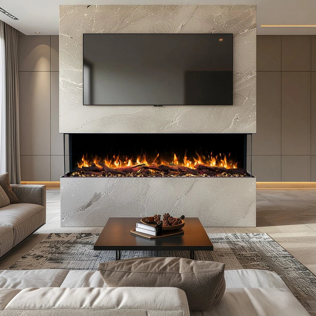 camino elettrico Emotion Flame a tre lati