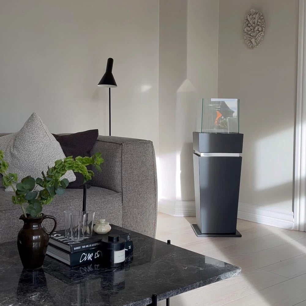 Elegante biocamino da appoggio con vetro - Nero