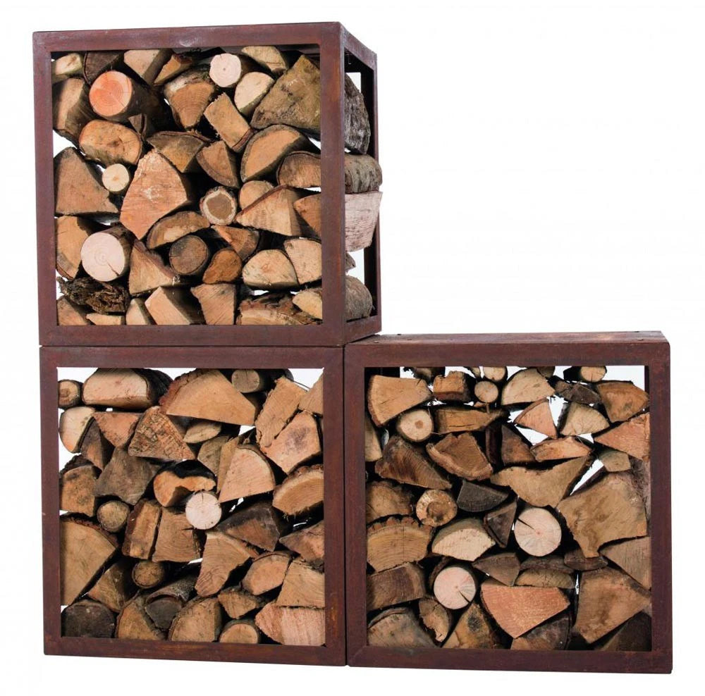 Contenitore per legna in acciaio corten - 50 cm