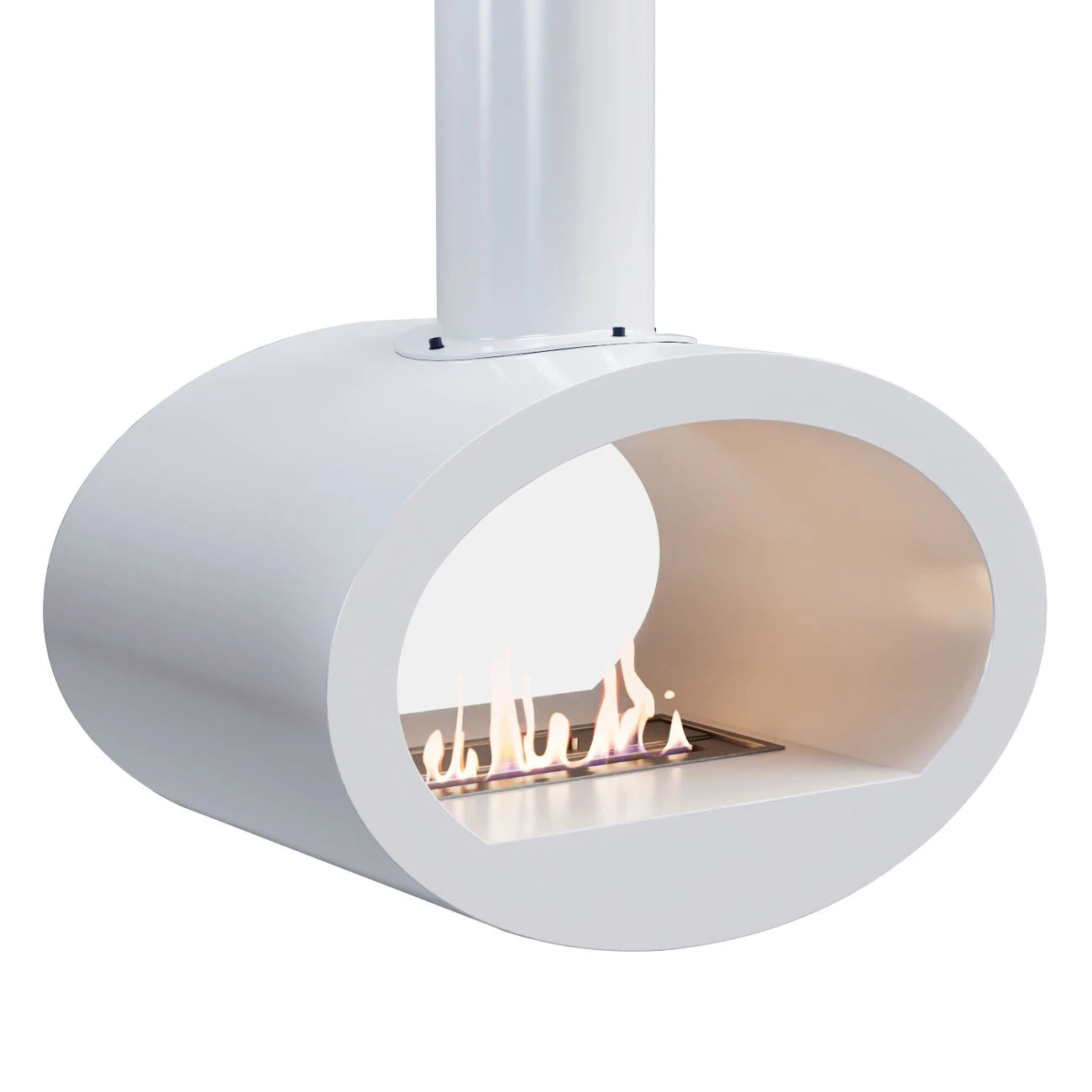 Toronto Bianco - biocamino da soffitto con vista su 2 lati