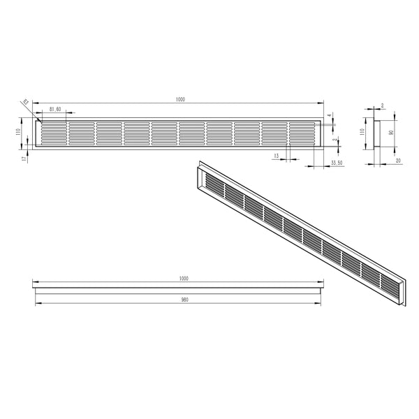 Griglia di ventilazione Bianca - 100x11 cm - 420 cm²