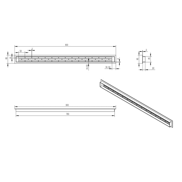 Griglia di ventilazione nera - 80x6,5 cm - 210 cm²